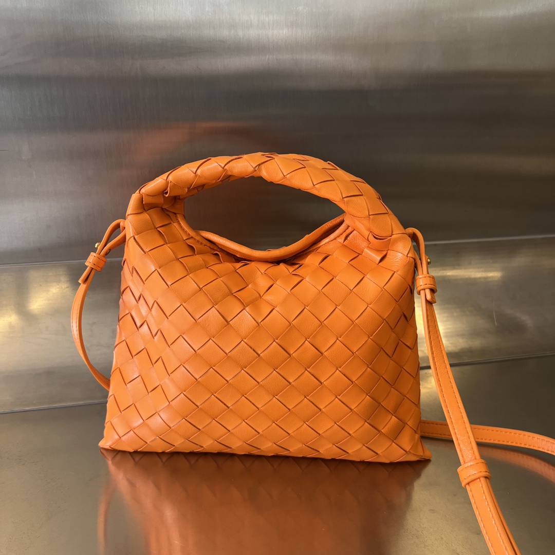 Mini Hop Intrecciato Leather Shoulder Bag Orange